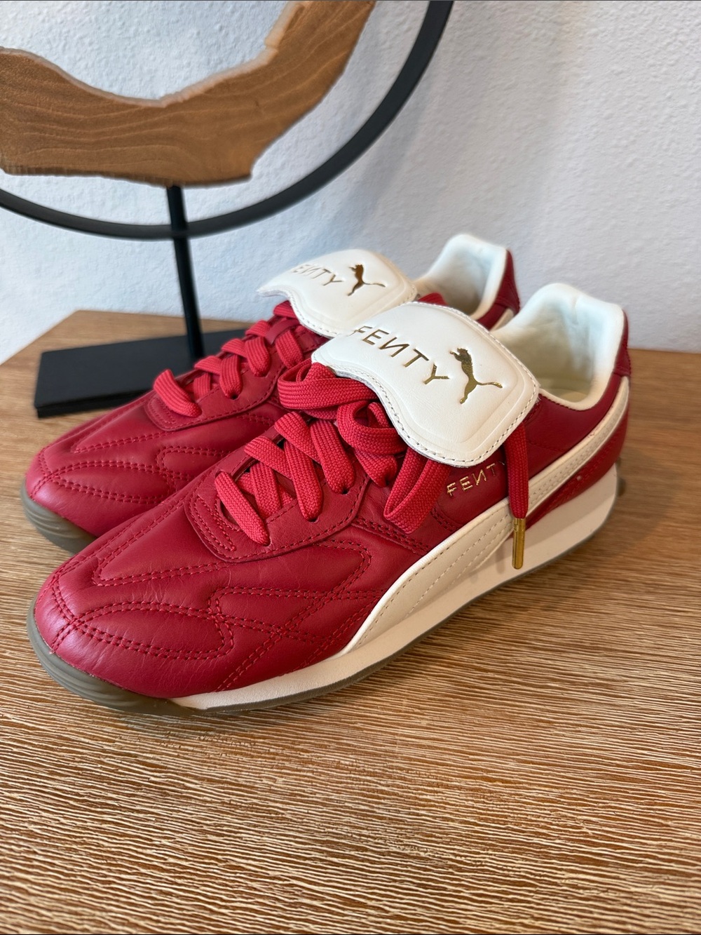 FENTY x PUMA Red & White Leather Sneakers - Picture 5 of 8